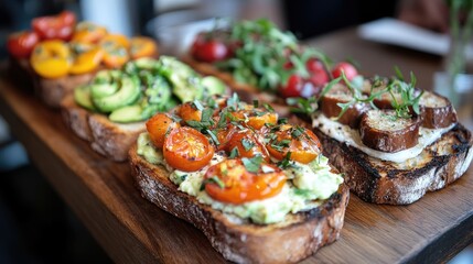 Fresh Gourmet Toast Varieties on Wooden Platter