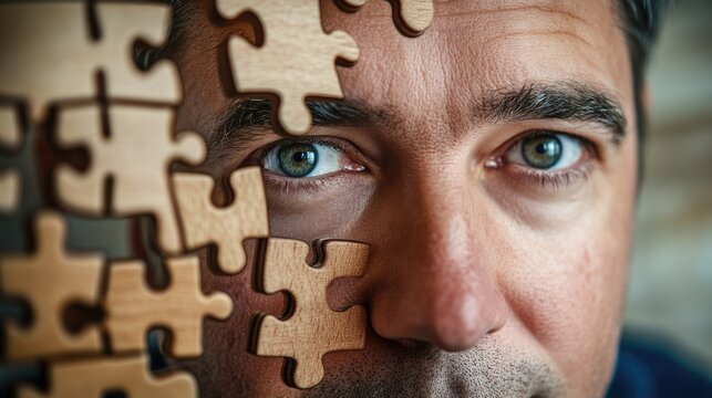 A close-up shot of a person holding a puzzle piece, great for use in educational or entertainment contexts