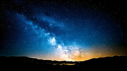 Fototapeta premium A Night Sky Filled with Stars and the Milky Way Above Silhouetted Mountains