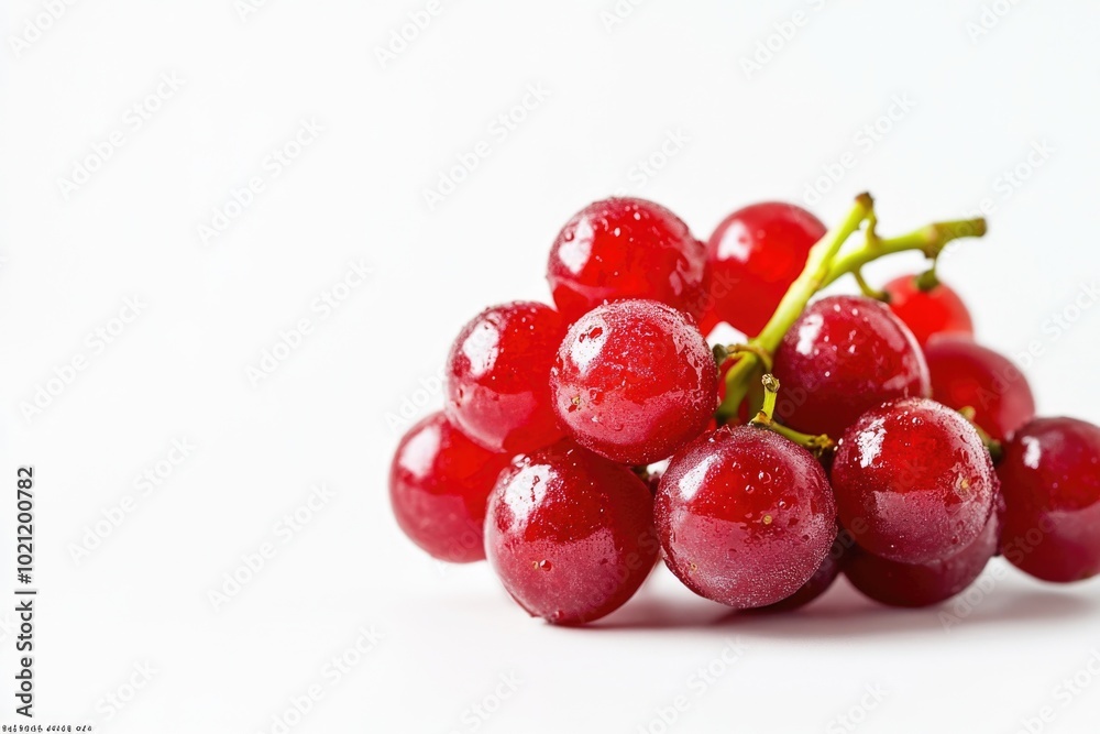 Poster a high-quality image of a close-up shot of a bunch of fresh red grapes