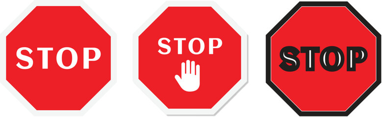Set of Stop street icon collection, Red stop sign, Vector Illustration.