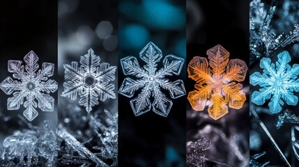 Five Stunning Snowflakes Captured Under a Microscope, Each a Unique and Delicate Frozen Masterpiece