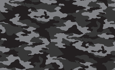 Black and grey camouflage seamless pattern. Army camo masking design. Military clothing style background.
