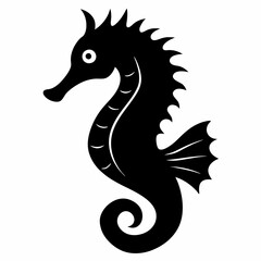 Silhouette of seahorse, sea animal, sea horse vector illustration