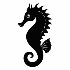 Silhouette of seahorse, sea animal, sea horse vector illustration