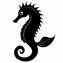 Silhouette of seahorse, sea animal, sea horse vector illustration