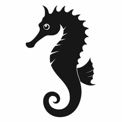 Silhouette of seahorse, sea animal, sea horse vector illustration