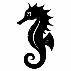 Silhouette of seahorse, sea animal, sea horse vector illustration