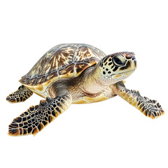 Fototapeta premium Elegant sea turtle with a patterned shell and flippers extended, showcasing its natural grace. isolated on transparency background