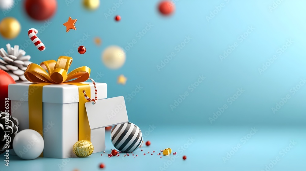Poster vibrant and dynamic 3d showcasing an online sale banner with a colorful gift box discount tag and so