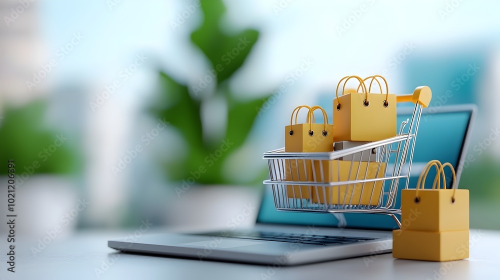 Aufkleber Visually Striking 3D of a Modern E commerce Website Featuring a Sleek Shopping Cart Secure Online Payment Gateway and Efficient Shipping Logistics