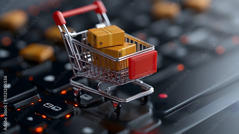 Poster 3D visualization of a comprehensive e commerce website showcasing an interactive shopping cart cutting edge online transaction processing and comprehensive shipping solutions
