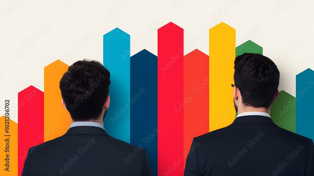 Aufkleber Multidisciplinary data experts working together to create captivating 3D analytical charts and data visualizations using isometric colors and a polished digital art style with a modern