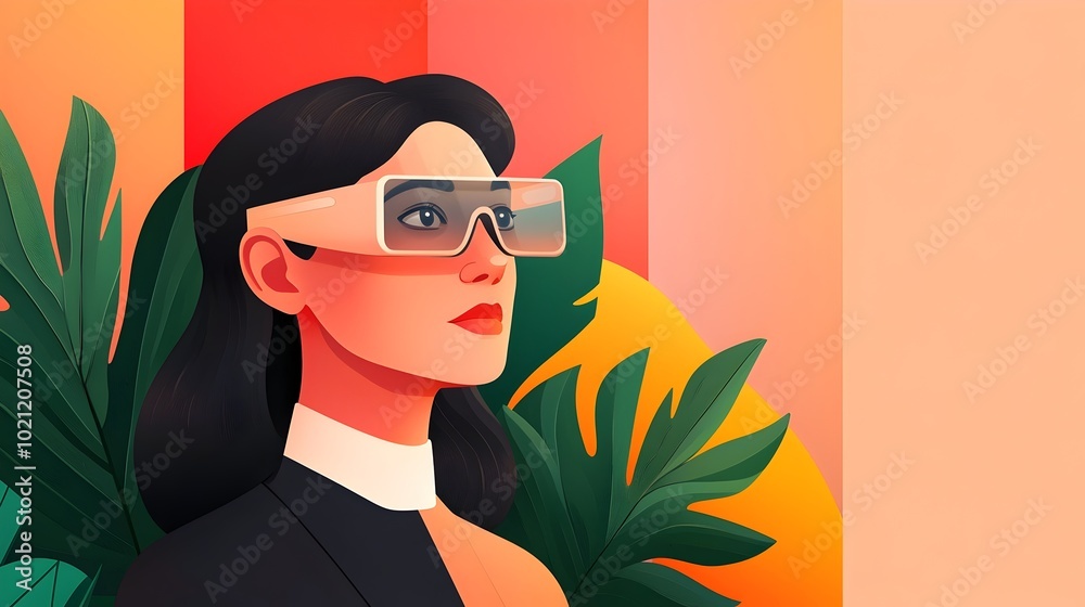 Fototapete A group of office workers collaborate around a holographic 3D dashboard using dynamic gestures to interact with a streamlined futuristic interface in a bright