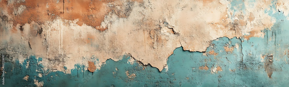 Aufkleber a textured surface featuring a blend of rust and teal paint, showcasing peeling layers and an aged a