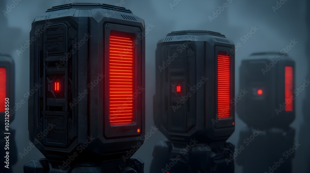 Poster powerful anthropomorphic digital guardians shielding and defending crucial information hubs and data