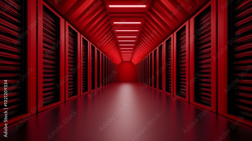 Fototapete Intricate encryption network with state of the art digital security firewall system and complex algorithm visualization in a retrofuturistic glitch art style server room