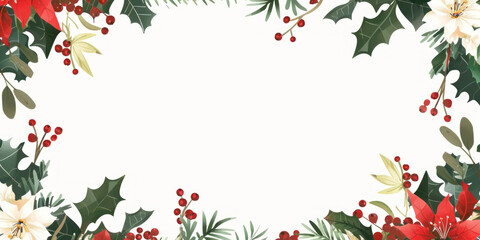 Naklejka premium Christmas decoration frame with holly and fir branches, perfect for winter holiday cards and invitations,Generated By Ai