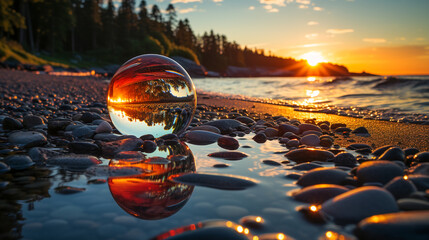 glass transparent ball at sunset