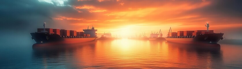 Fototapeta premium Autonomous cargo ships in a smart port, depicting the future of shipping