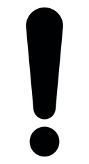 exclamation mark, black and white vector simple illustration of exclamation point symbol, isolated on white