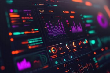 Obraz premium Decentralized finance platform interface, interactive holographic elements, Modern, Illustration, Cool colors, High Resolution