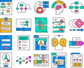ui ux web interface mobile icons set vector. web mobile, arrow user, website tool, control, modern simple, experience ui ux web interface mobile color Contour Illustrations