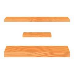 Isometric view of three different size of wood shelf. Home decoration parts.