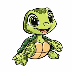 Fototapeta premium A cheerful cartoon turtle with big eyes and a friendly smile.
