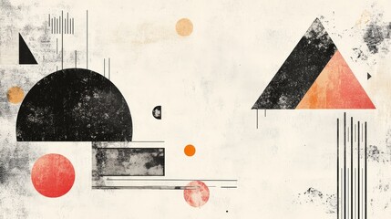 Abstract geometric design featuring various shapes and textures in a muted color palette.