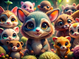 Fototapeta premium Adorable Cartoon Animals Collection Featuring Playful Characters in Fun and Colorful Settings