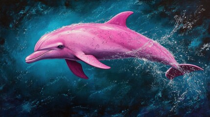 Fototapeta premium A majestic pink dolphin glides through the ocean waters, its unique appearance making it a captivating and rare sight in nature.