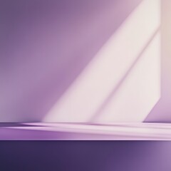  3D room studio with tabletop. Floor and wall with empty purple podium. Overlay of shadow from the window onto the tabletop. Bright violet kitchen mockup with countertop. 