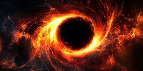 Fiery vortex swirling with intense orange and red flames around a dark center, creating a dramatic and mesmerizing effect.