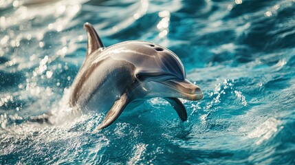 Naklejka premium A Dolphin Breaks the Surface of the Water