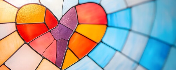 Obraz premium Vibrant Stained Glass Spiritual Heart with Intricate House Design - A Symbol of Warmth and Artistic Reflection for Home Decor