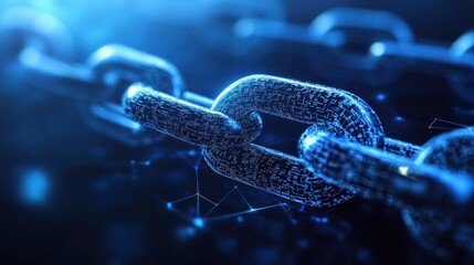 A close-up of a digital chain link representing blockchain technology.