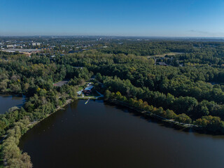 Fototapeta premium aerial view of a pond in Katowice
