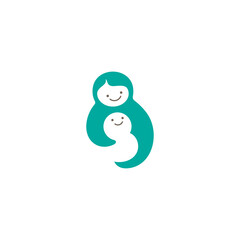 mother and child affectionate care logo in flat vector design