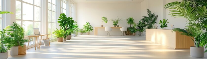 Green tech startup office with eco-friendly design, representing sustainable business