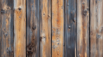 Naklejka premium A simple wooden fence is made of various wooden boards. Wooden texture, Wooden Plank Wall Texture.
