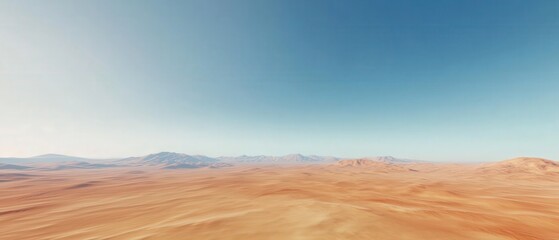 Fototapeta premium Vast desert landscape with distant mountains under a clear blue sky.