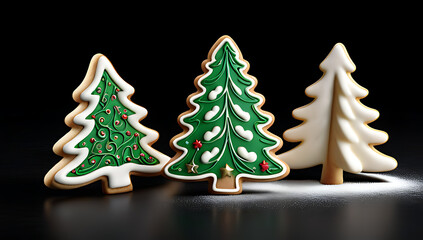 Obraz premium christmas cookies shaped like trees dark background