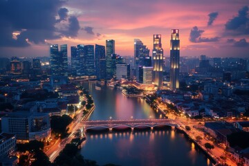 Obraz premium Vibrant Futuristic Cityscape at Dusk