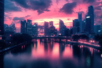 Fototapeta premium Stunning Futuristic Cityscape at Sunset