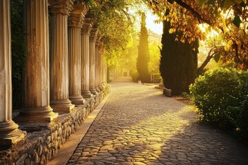 Obraz premium Serene Pathway Flanked by Majestic Columns