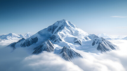 Obraz premium 冬季山顶有白色积雪的雪山山巅