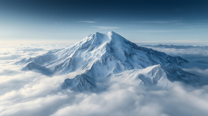 冬季山顶有白色积雪的雪山山巅