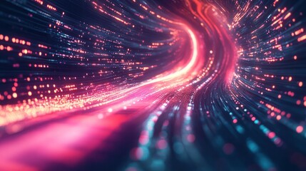 Obraz premium Abstract digital landscape with vibrant light trails and particles.