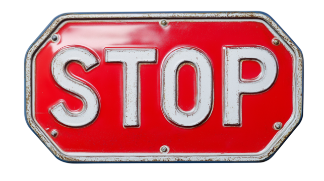 red white metal road traffic stop sign isolated on white background